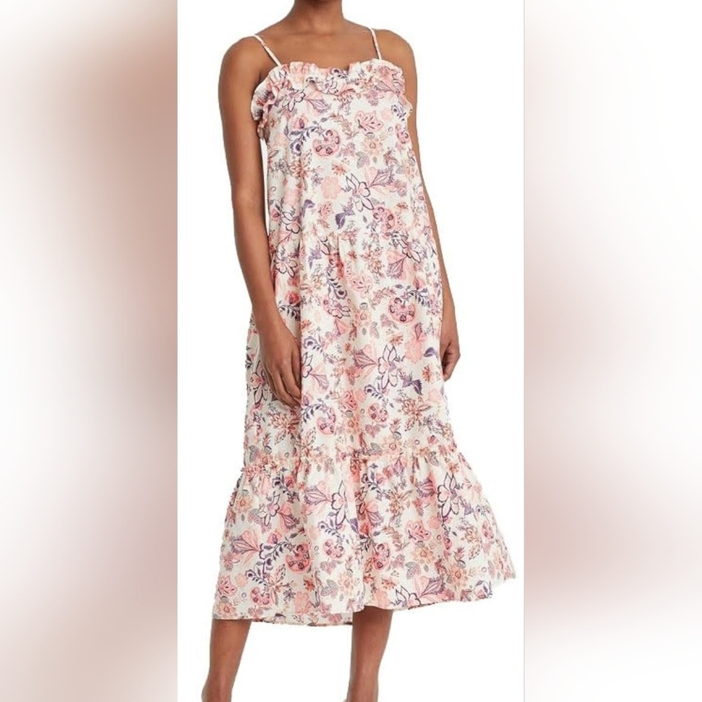 💕Who What Wear 100% Cotton Ruffle Floral Midi Dress Size M New